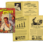 Annual Report design for Kava Coffees, Inc., manufacturers of Zap-a-ccino. With its eye on a younger, 20-something audience, yet appeal to an older crowd as well, Kava wanted its Annual Report to reflect and suggest adventure and excitement. Utilizing a classic pulp magazine cover remade with a coffee theme, “Amazing Coffee Tales” presents the story of a young, energetic company well on its way to success and greatness.