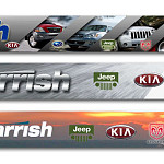 Spread of 3 themed email branding banners. The banner themes are: 1. Design based on the dealership's website. 2. Design based on manufacturer logos. 3. "Lifestyle" or "Landscape" themed design. 